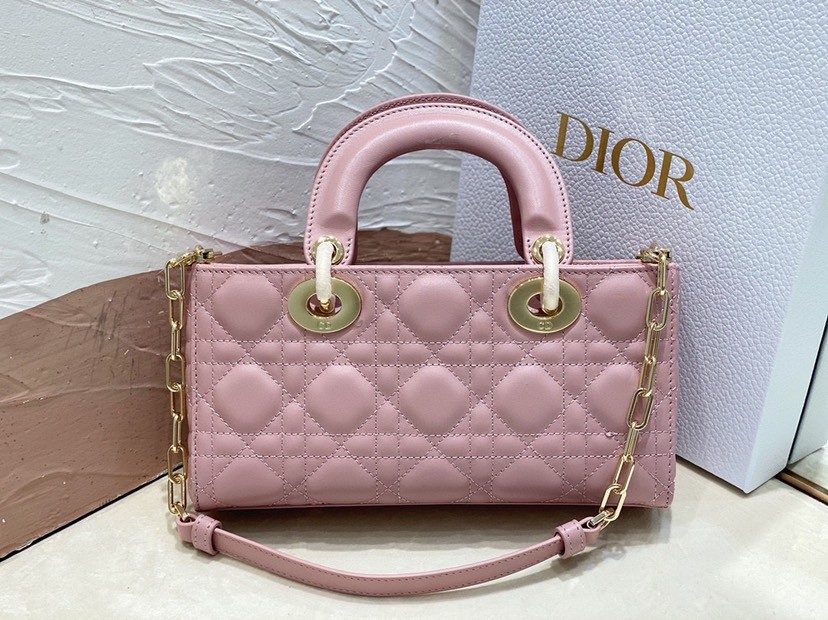D*or lady d-joy small bag in peony pink cannage lambskin