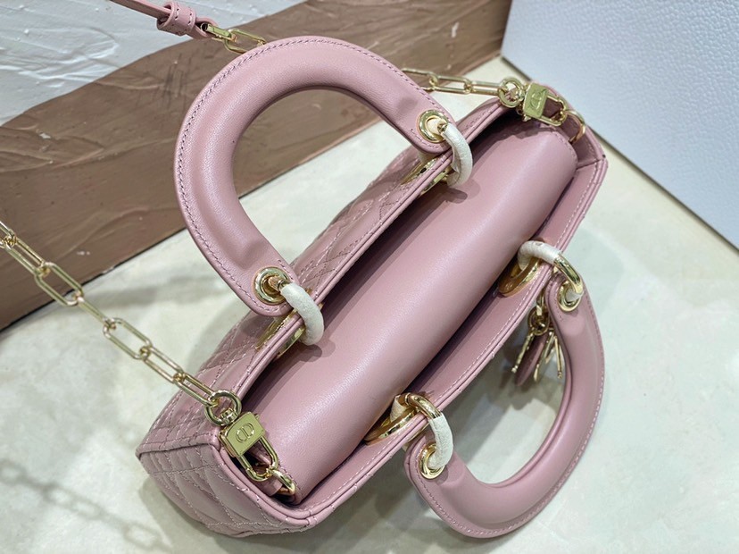 D*or lady d-joy small bag in peony pink cannage lambskin