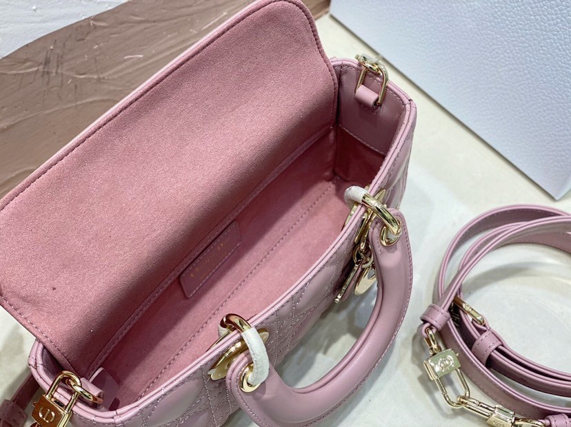 D*or lady d-joy small bag in peony pink cannage lambskin