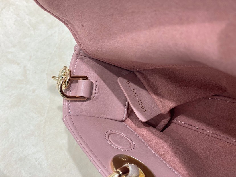 D*or lady d-joy small bag in peony pink cannage lambskin