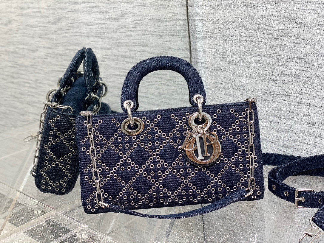 D*or lady d-joy bag in eyelet blue cannage denim