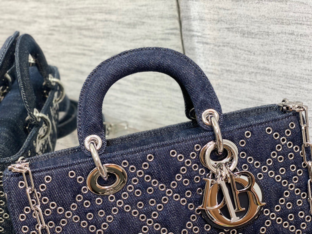 D*or lady d-joy bag in eyelet blue cannage denim
