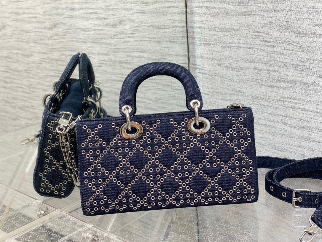 D*or lady d-joy bag in eyelet blue cannage denim