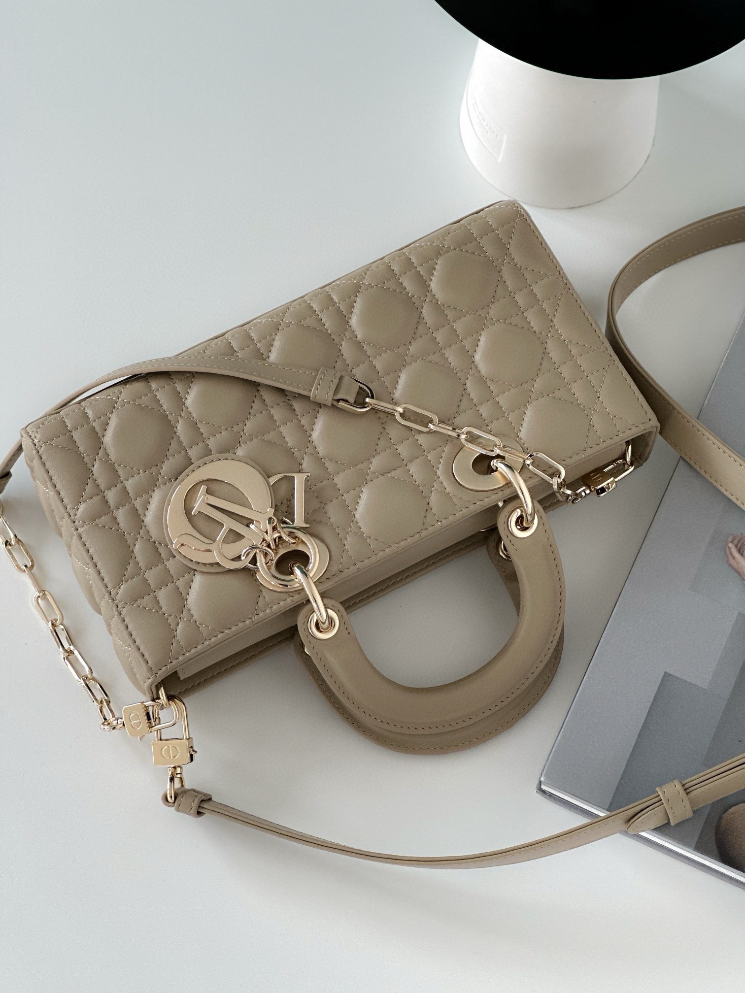 D*or lady d-joy medium bag in sand cannage lambskin
