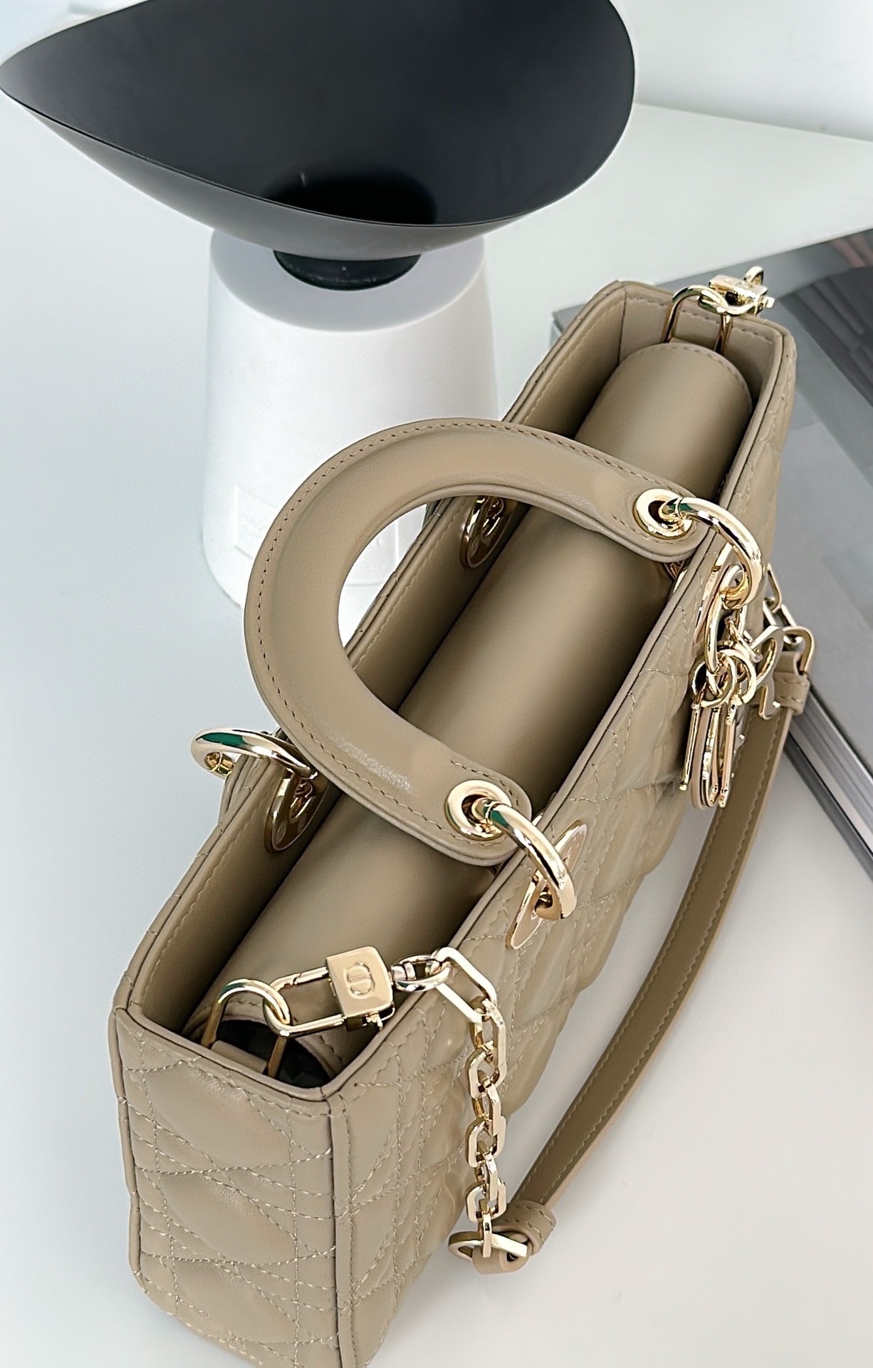 D*or lady d-joy medium bag in sand cannage lambskin