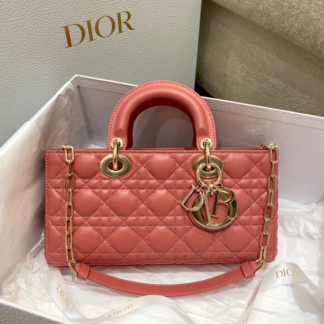 D*or lady d-joy bag in coral pink cannage lambskin