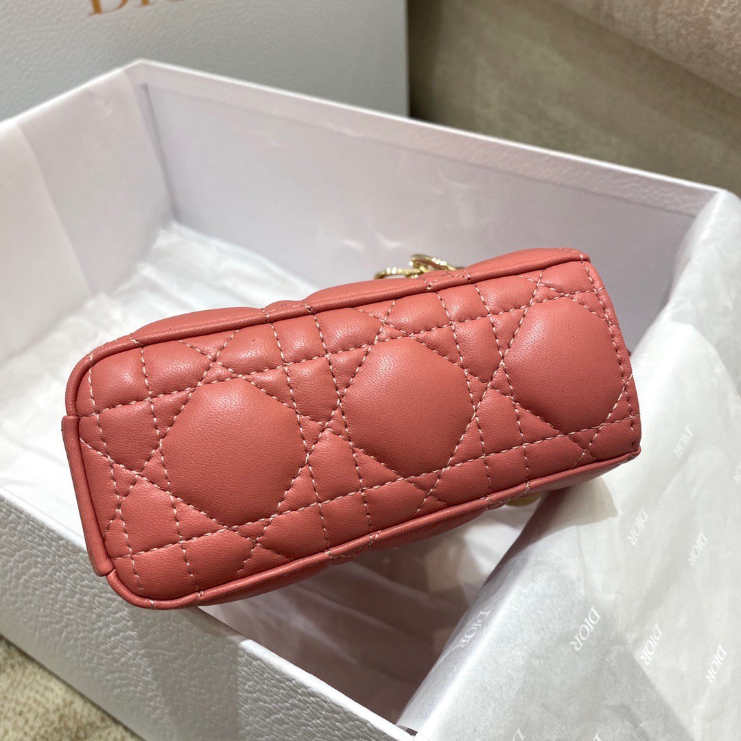 D*or lady d-joy bag in coral pink cannage lambskin