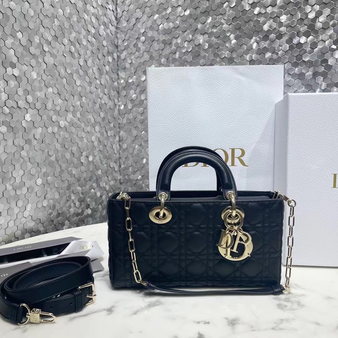 D*or lady d-joy bag in black cannage lambskin