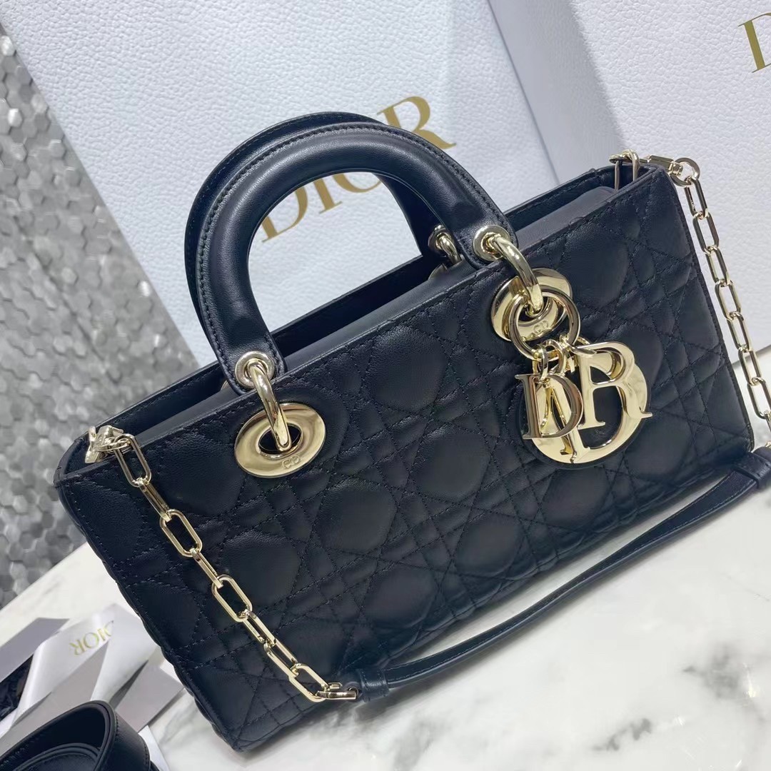 D*or lady d-joy bag in black cannage lambskin
