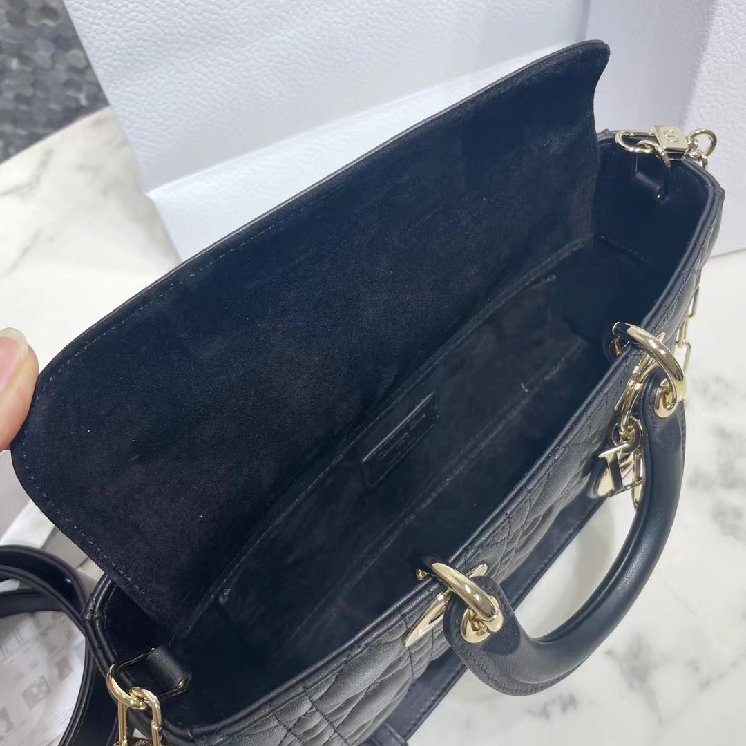 D*or lady d-joy bag in black cannage lambskin