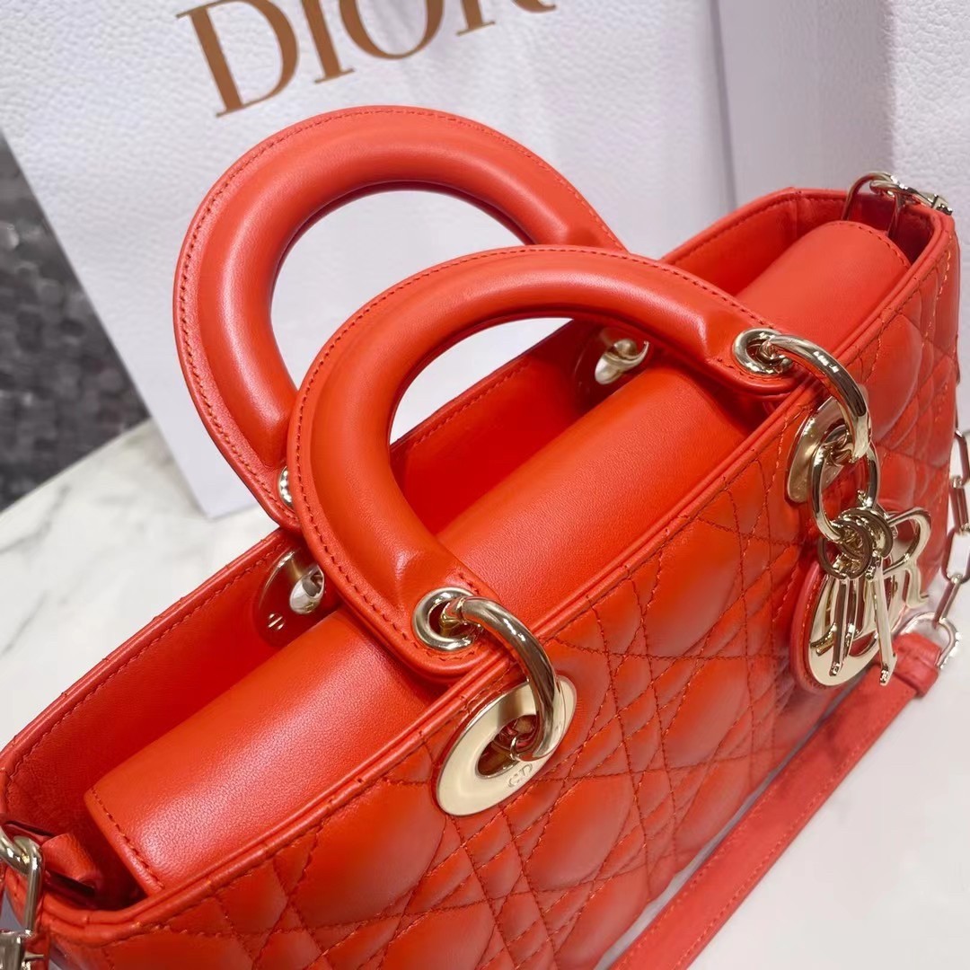 D*or lady d-joy bag in orange cannage lambskin