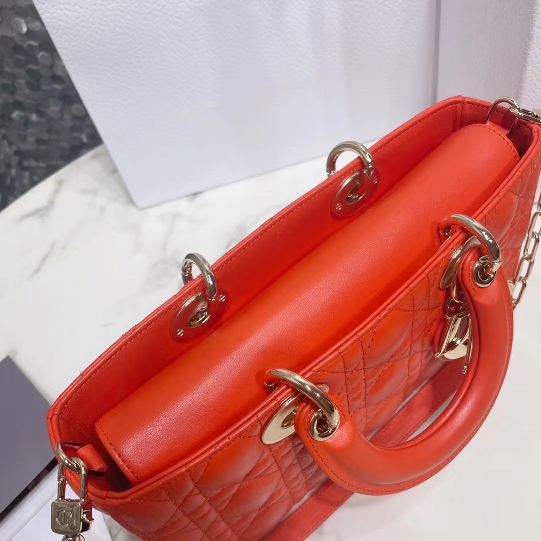 D*or lady d-joy bag in orange cannage lambskin