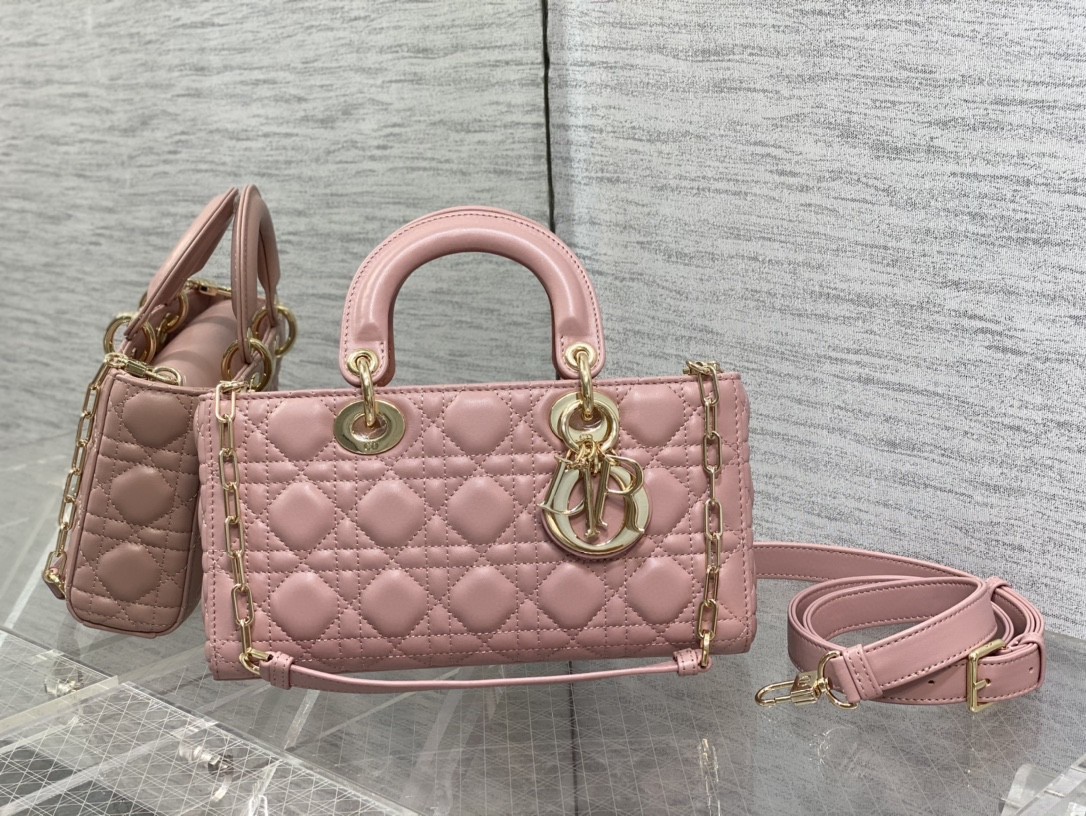 D*or lady d-joy medium bag in peony pink cannage lambskin