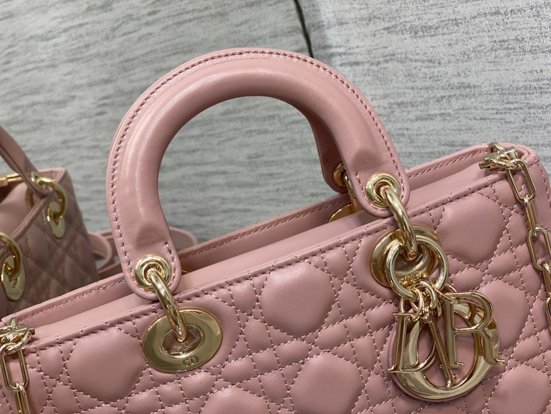 D*or lady d-joy medium bag in peony pink cannage lambskin