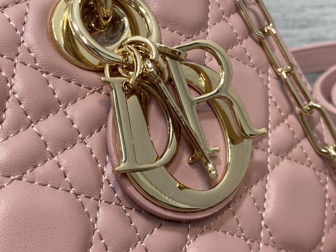 D*or lady d-joy medium bag in peony pink cannage lambskin