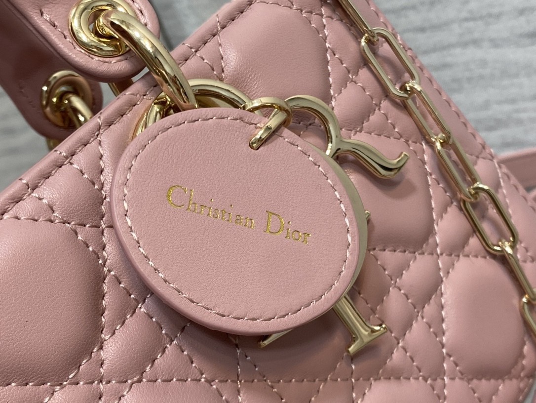 D*or lady d-joy medium bag in peony pink cannage lambskin