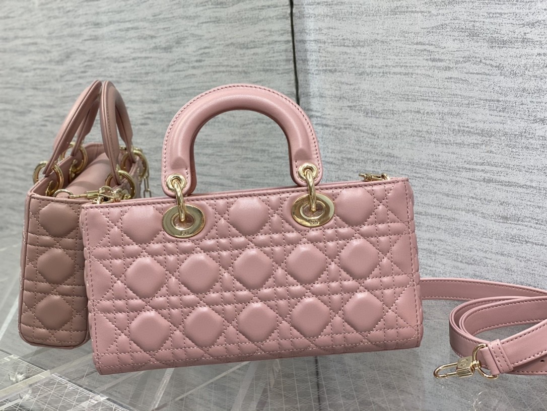 D*or lady d-joy medium bag in peony pink cannage lambskin