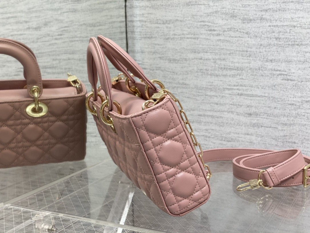 D*or lady d-joy medium bag in peony pink cannage lambskin