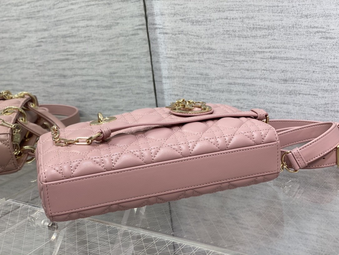 D*or lady d-joy medium bag in peony pink cannage lambskin