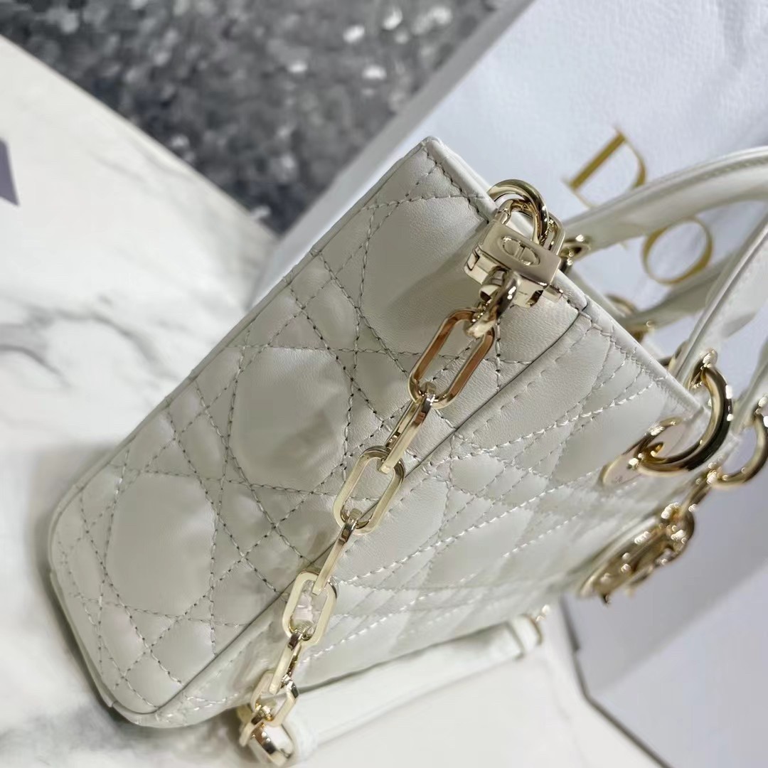 D*or lady d-joy bag in white cannage lambskin