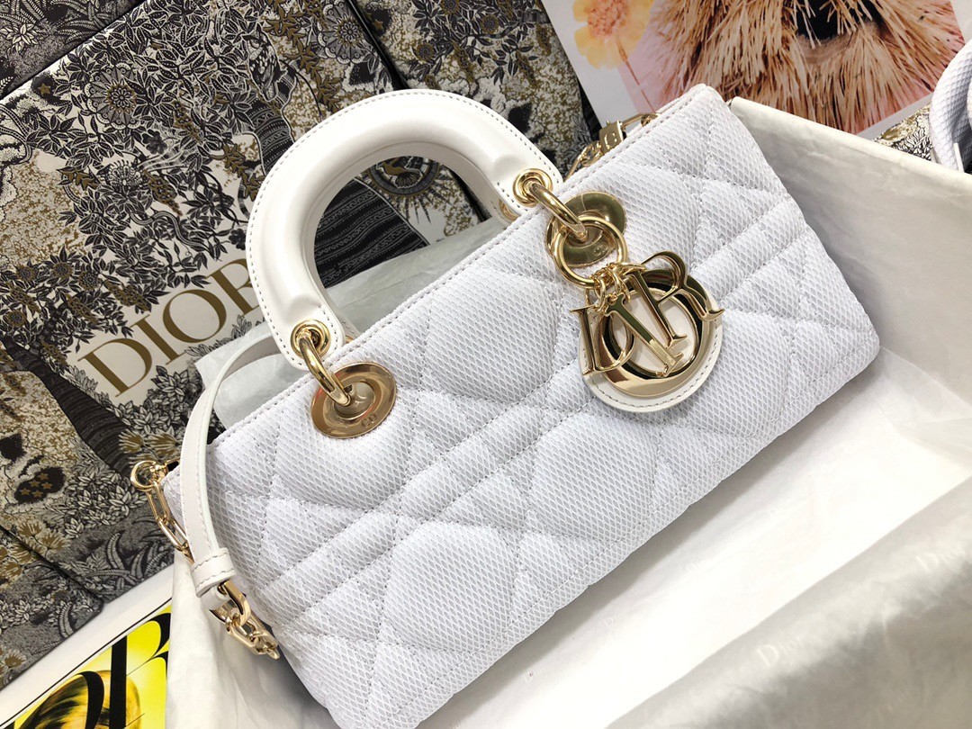 D*or lady d-joy bag in white macrocannage technical fabric
