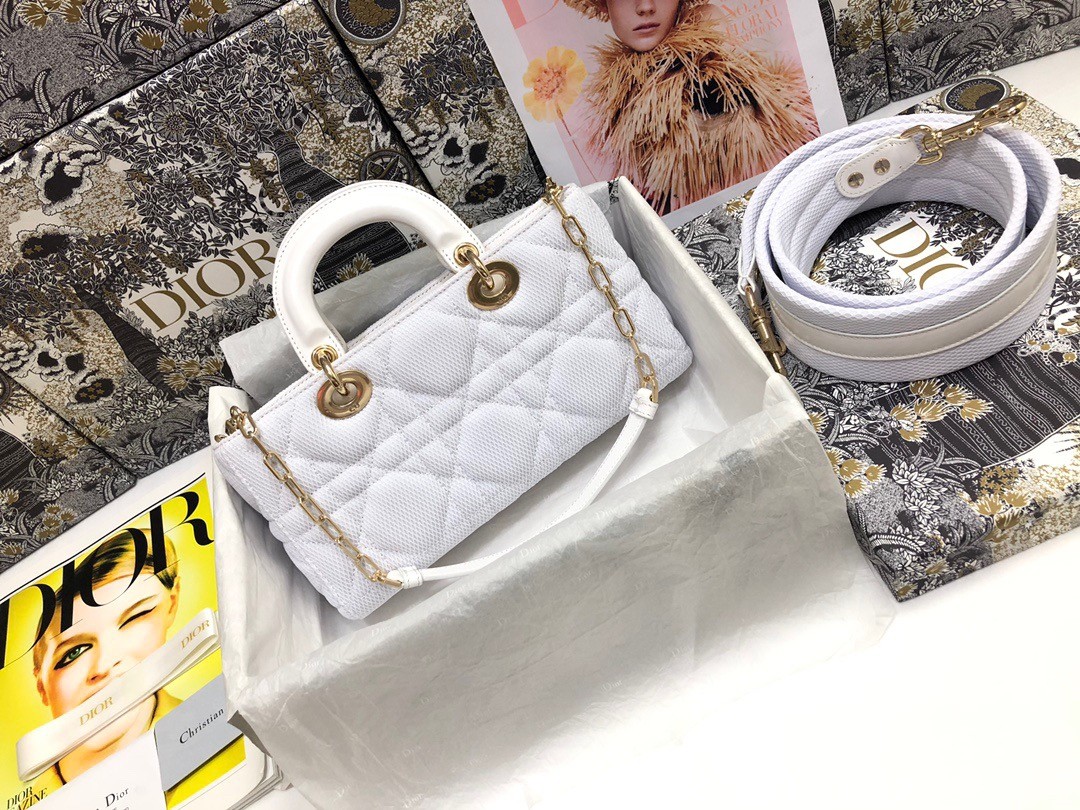D*or lady d-joy bag in white macrocannage technical fabric