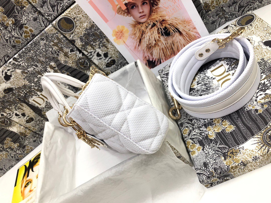 D*or lady d-joy bag in white macrocannage technical fabric