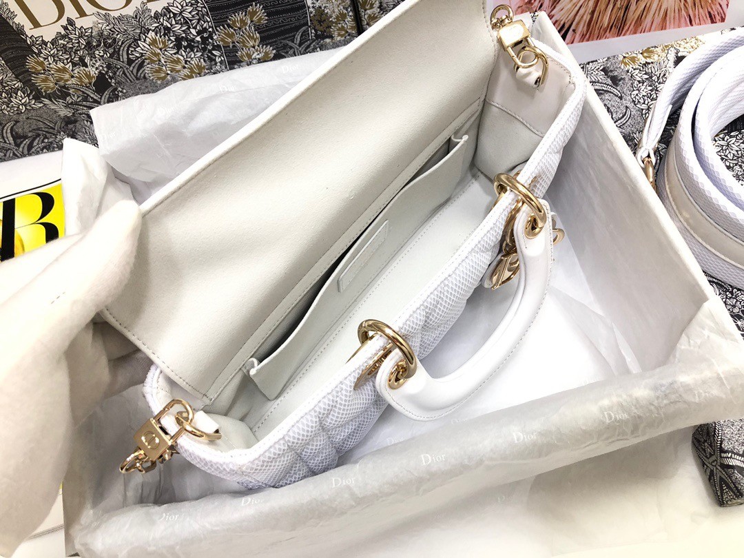 D*or lady d-joy bag in white macrocannage technical fabric