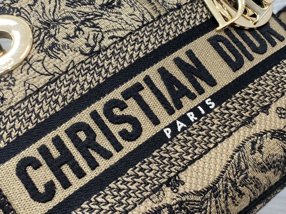 D*or mini lady d-lite bag in brown toile de jouy embroidery