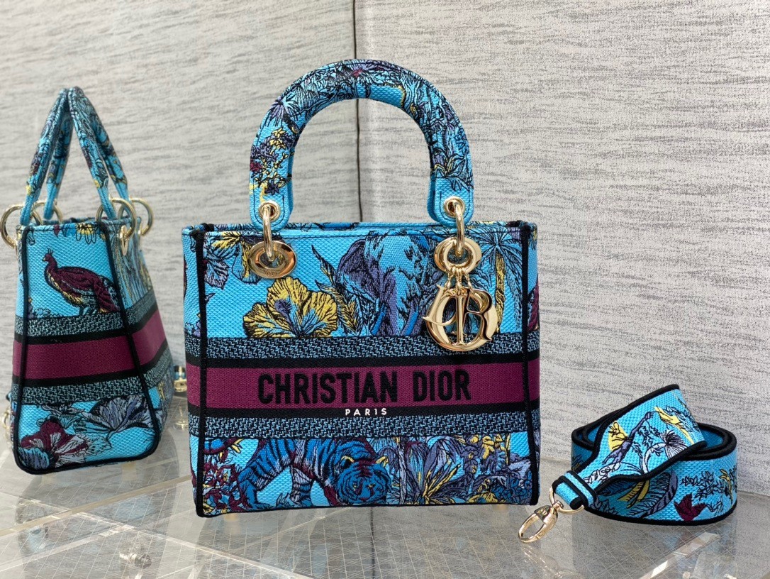 D*or lady d-lite medium bag in multicolor toile de jouy voyage embroidery