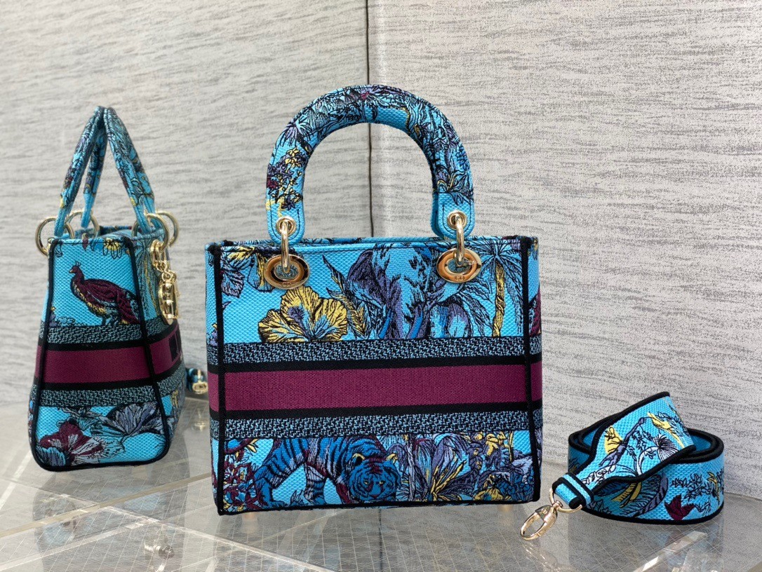 D*or lady d-lite medium bag in multicolor toile de jouy voyage embroidery