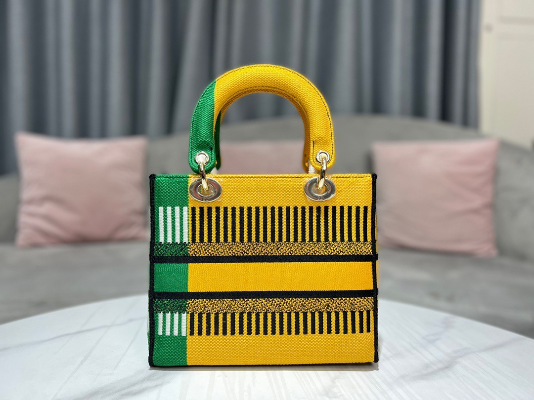 D*or medium lady d-lite bag in yellow and green d-flower pop embroidery