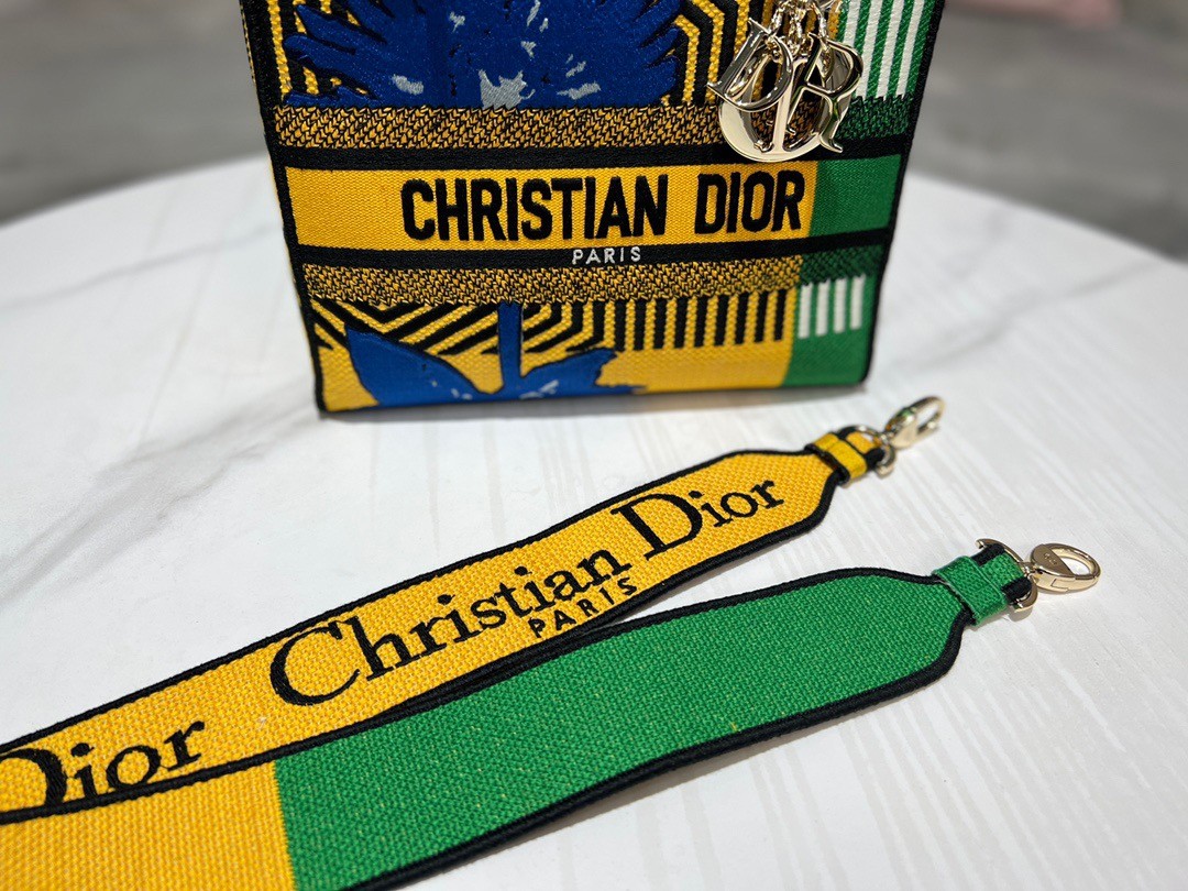 D*or medium lady d-lite bag in yellow and green d-flower pop embroidery
