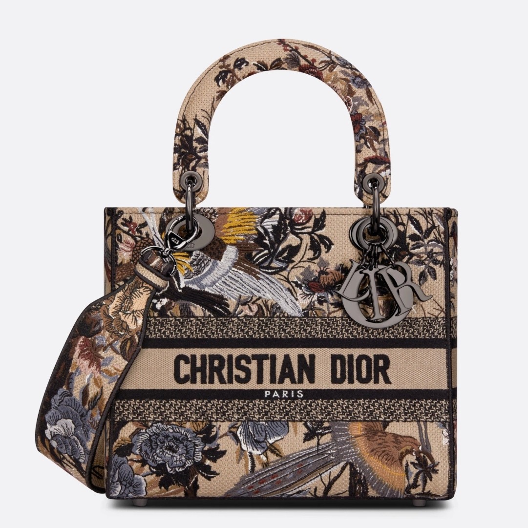 D*or medium lady d-lite bag in beige jardin d