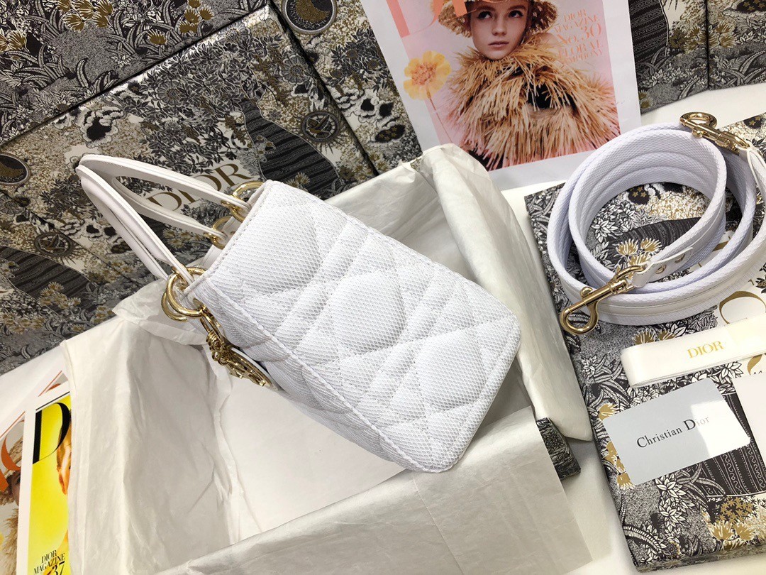 D*or medium lady d-lite bag in white macrocannage technical fabric