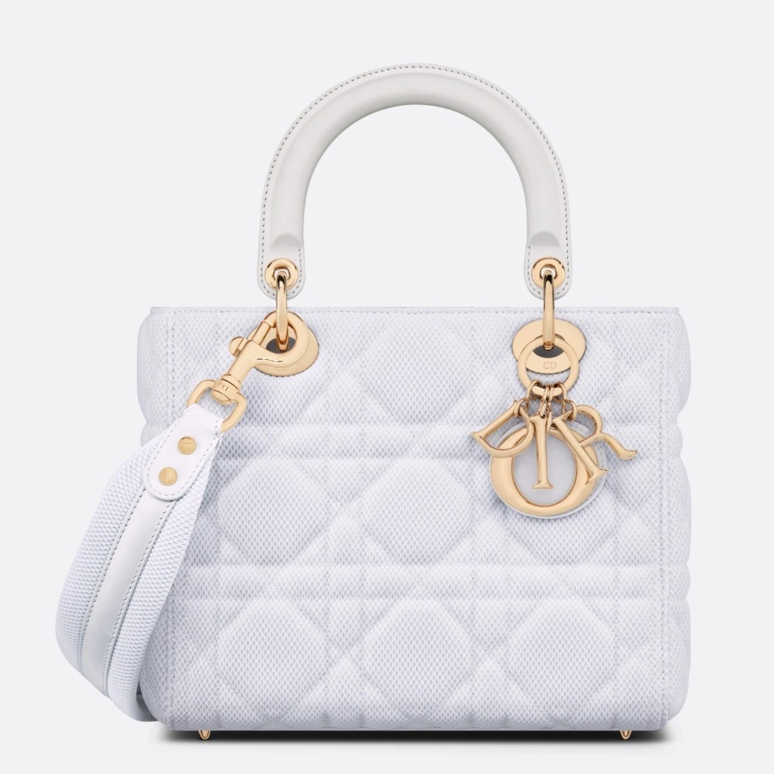 D*or medium lady d-lite bag in white macrocannage technical fabric