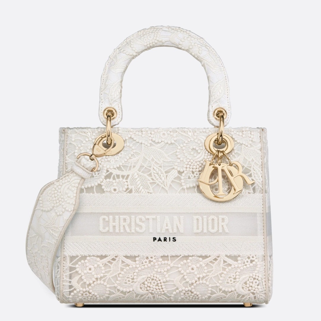 D*or medium lady d-lite bag in natural embroidery with macrame effect