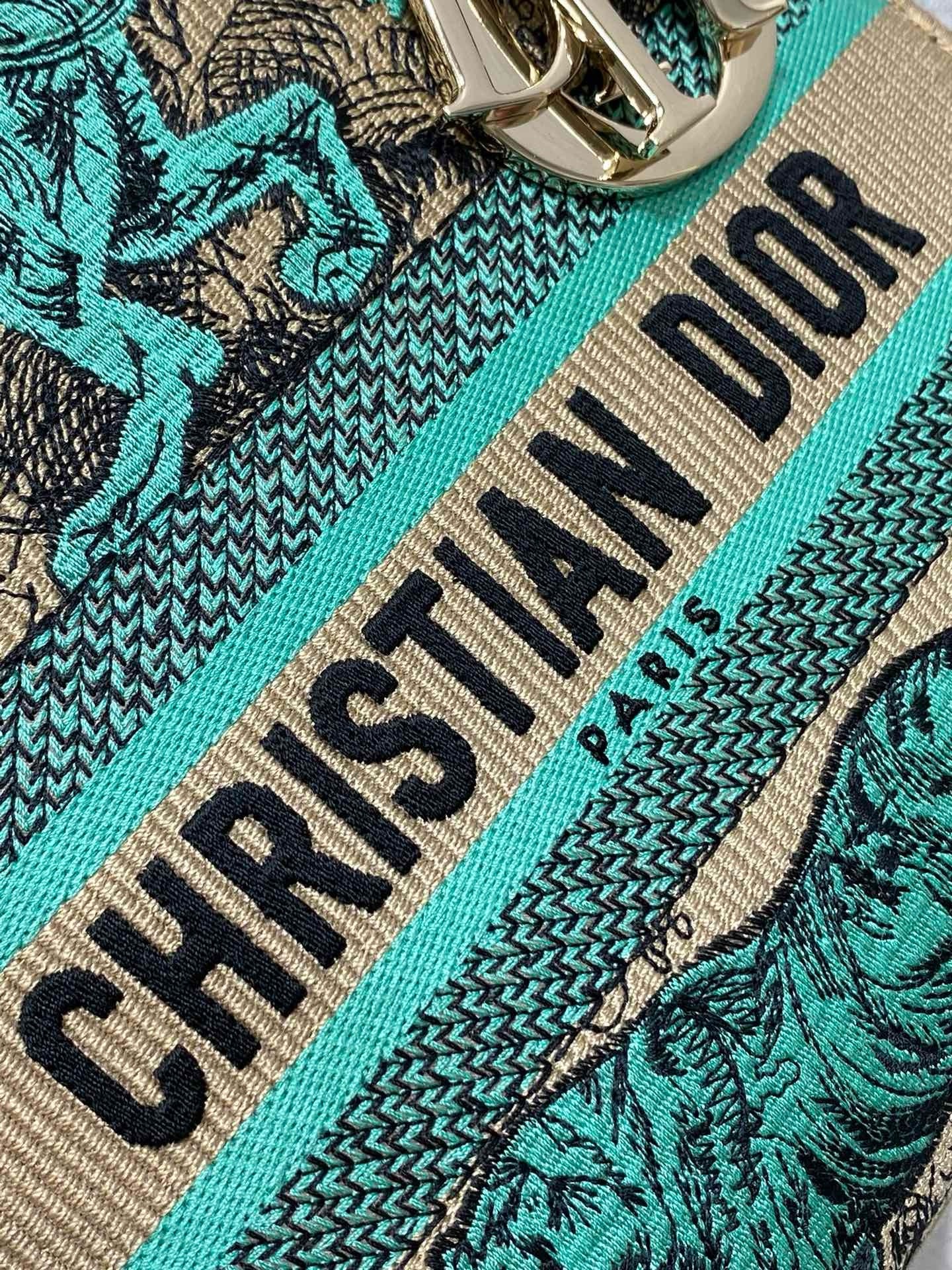 D*or D*oriviera lady d-lite medium bag in raffia with green toile de jouy sauvage embroidery
