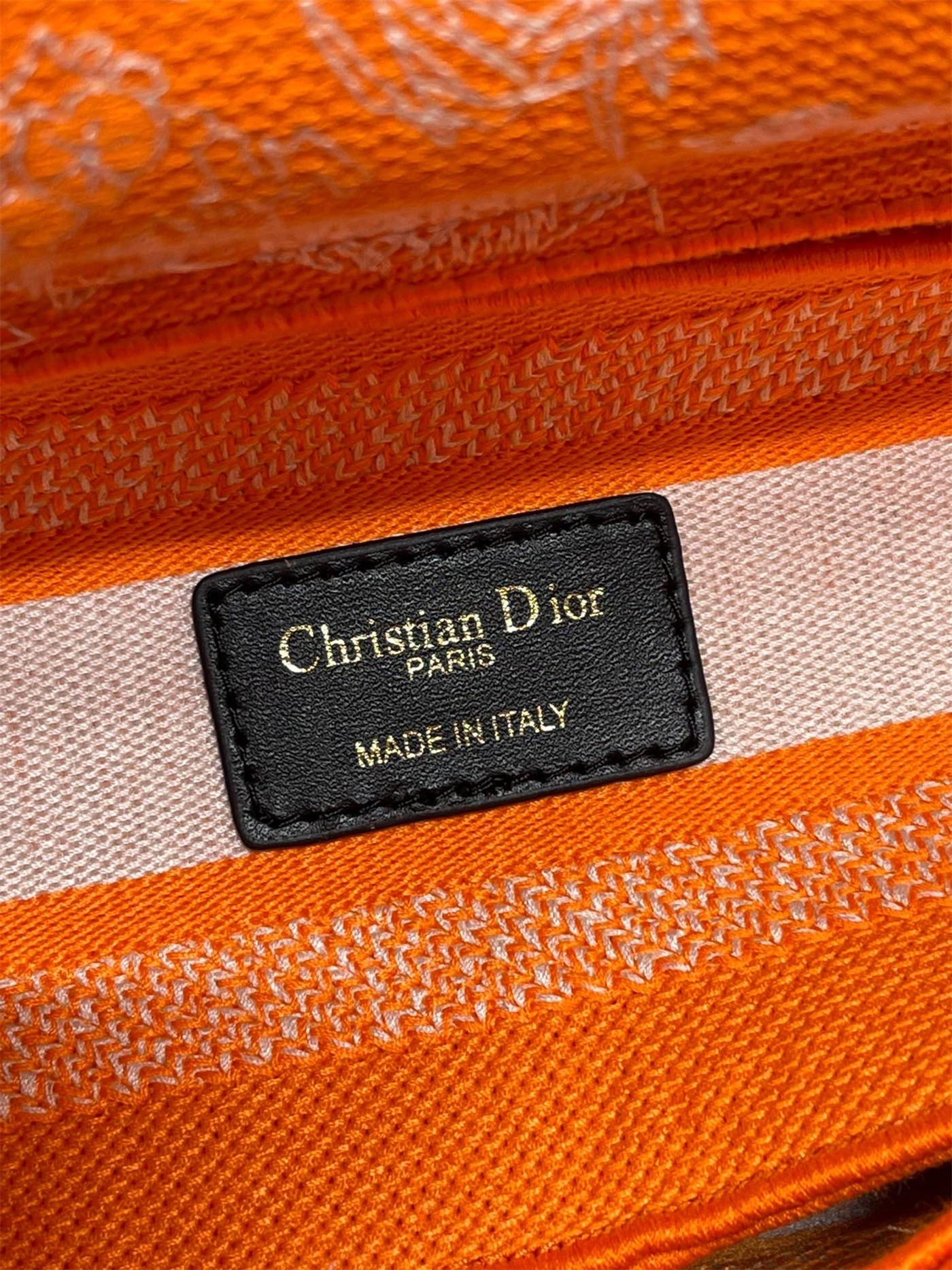 D*or medium lady d-lite bag in fluorescent orange toile de jouy reverse embroidery