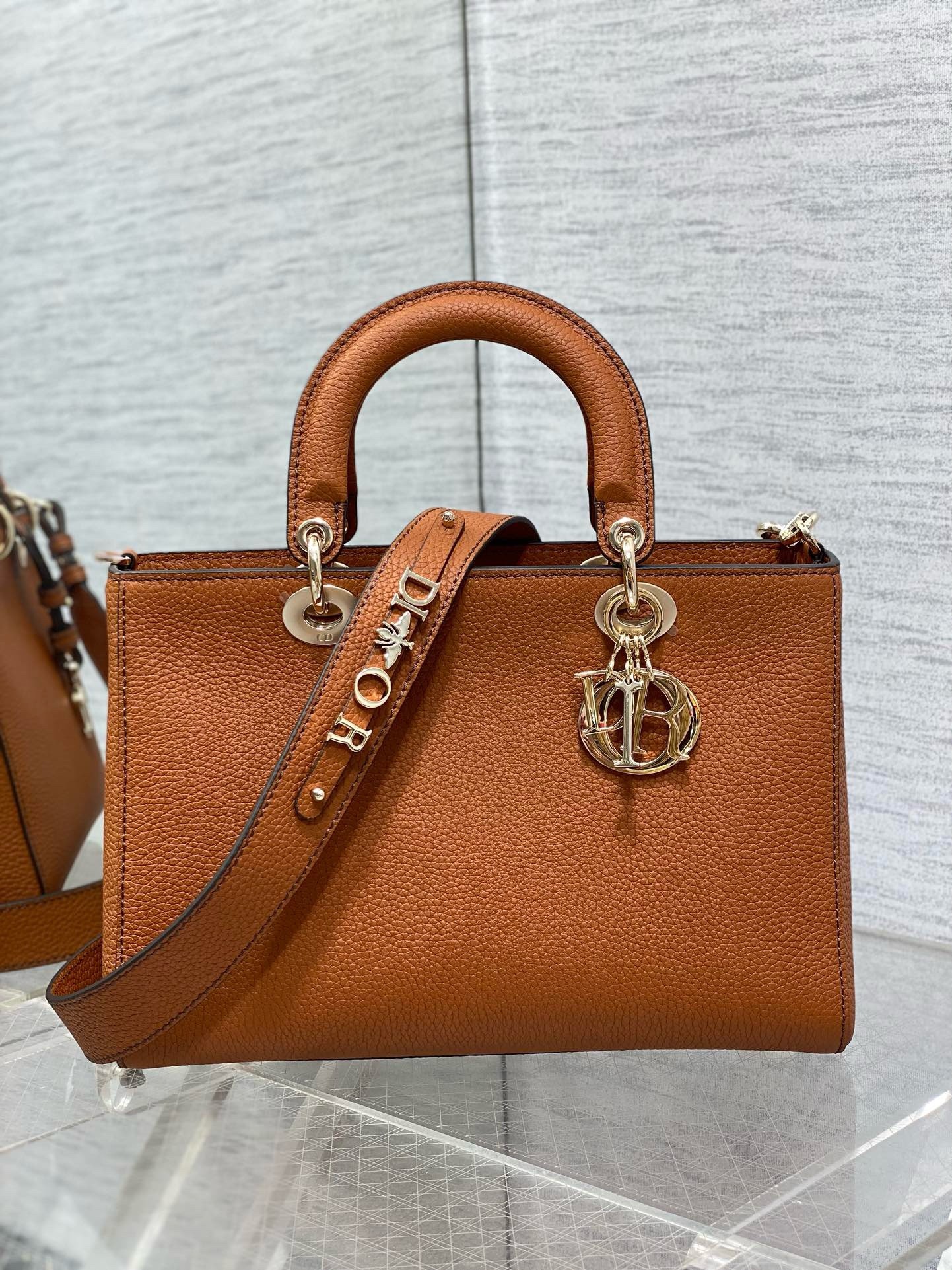 D*or medium lady d-sire my abcD*or bag in brown bull leather