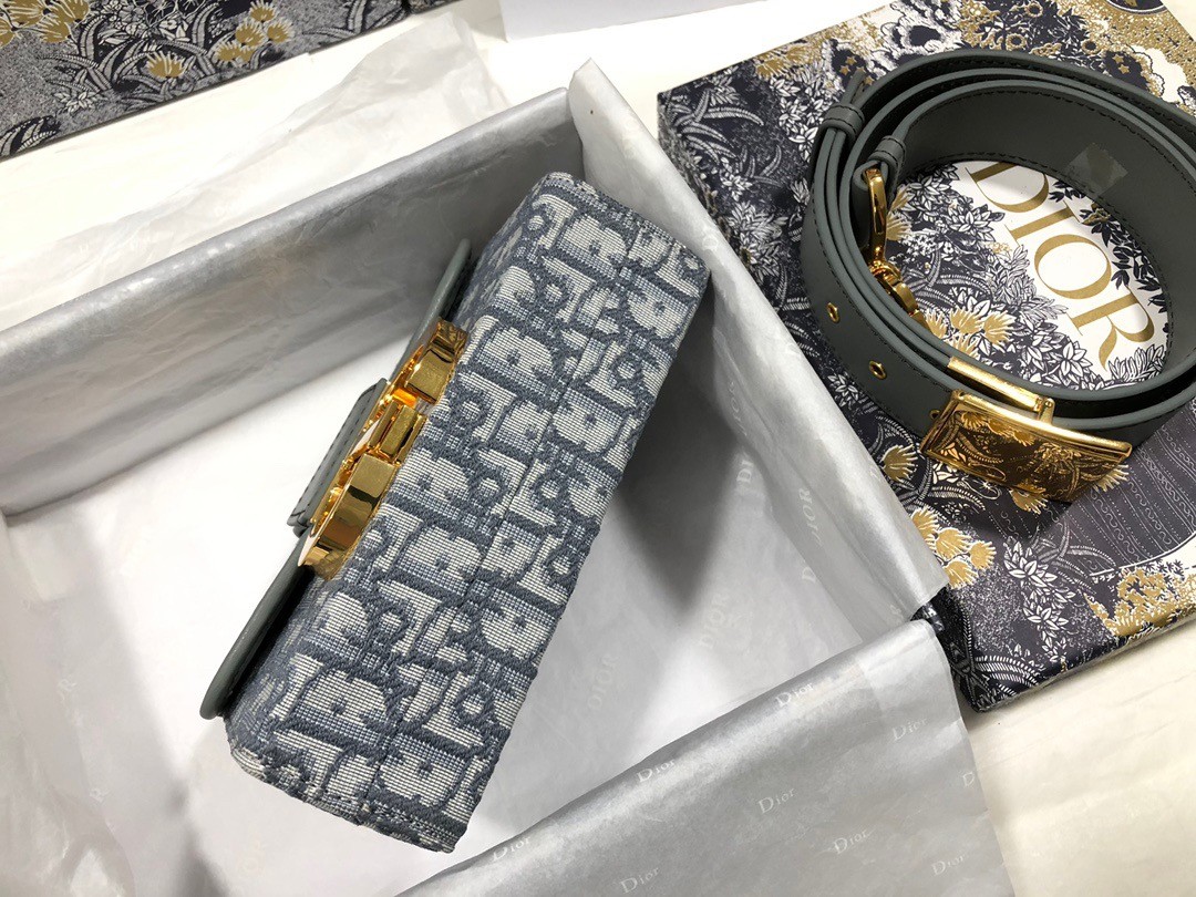 D*or 30 montaigne box bag in gray D*or oblique jacquard