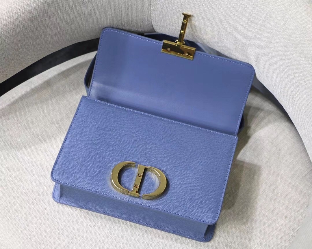 D*or 30 montaigne bag in denim blue grained calfskin