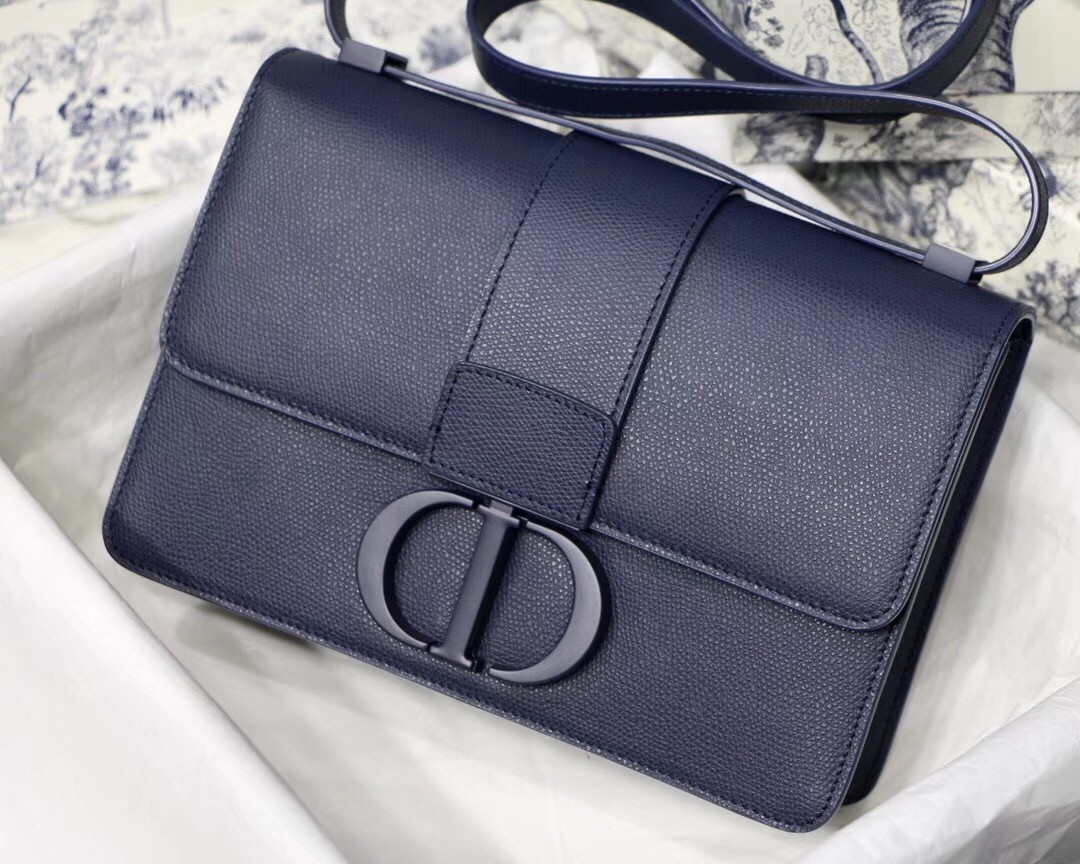 D*or 30 montaigne bag in indigo blue matte grained calfskin