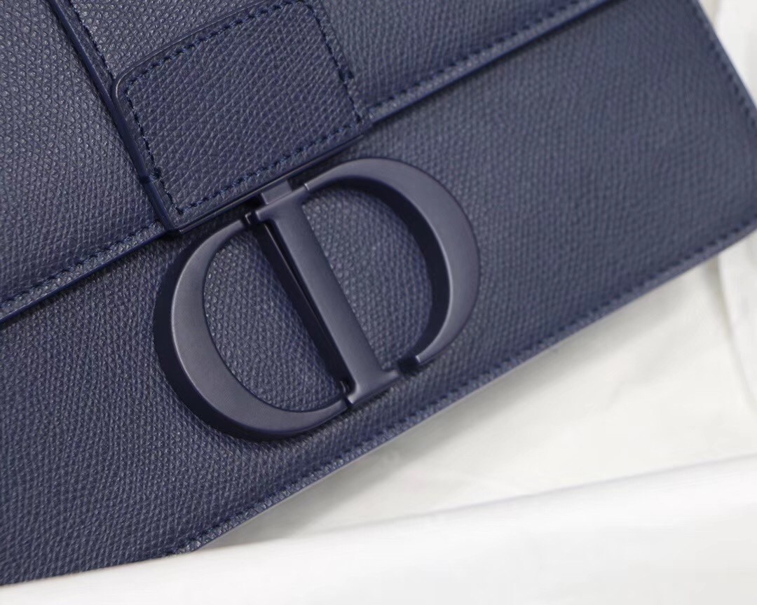 D*or 30 montaigne bag in indigo blue matte grained calfskin