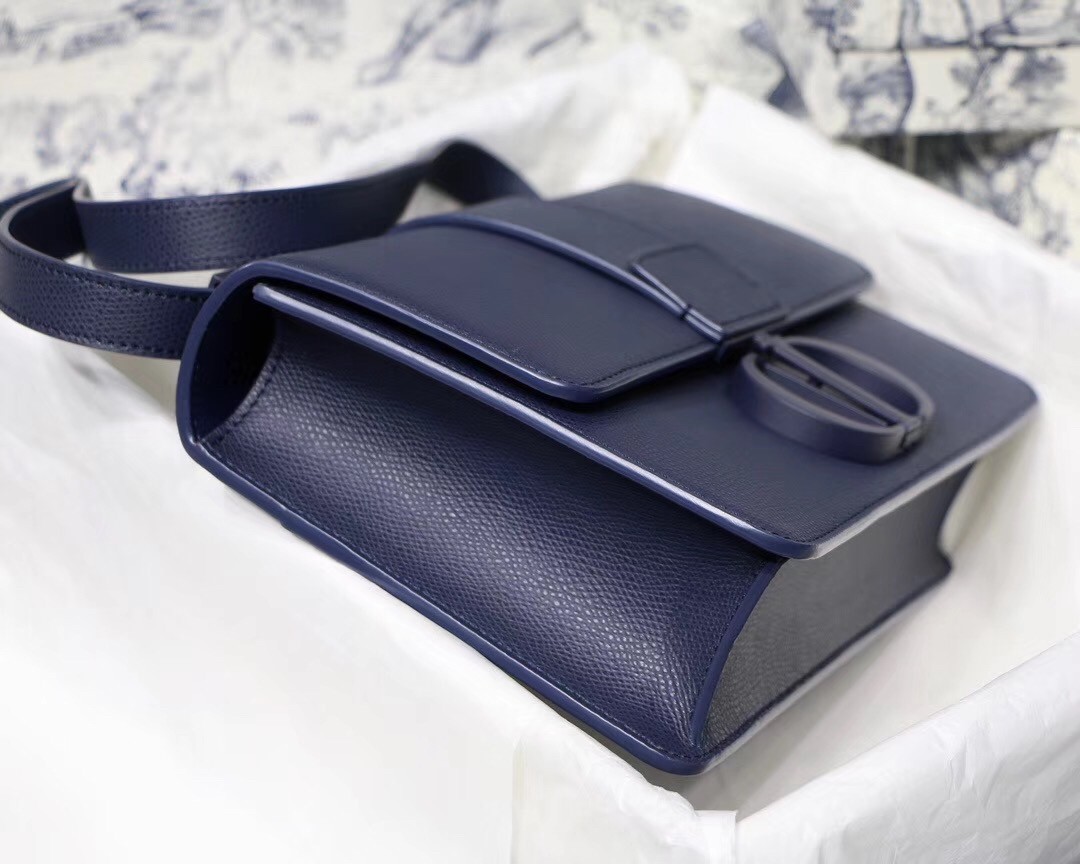 D*or 30 montaigne bag in indigo blue matte grained calfskin