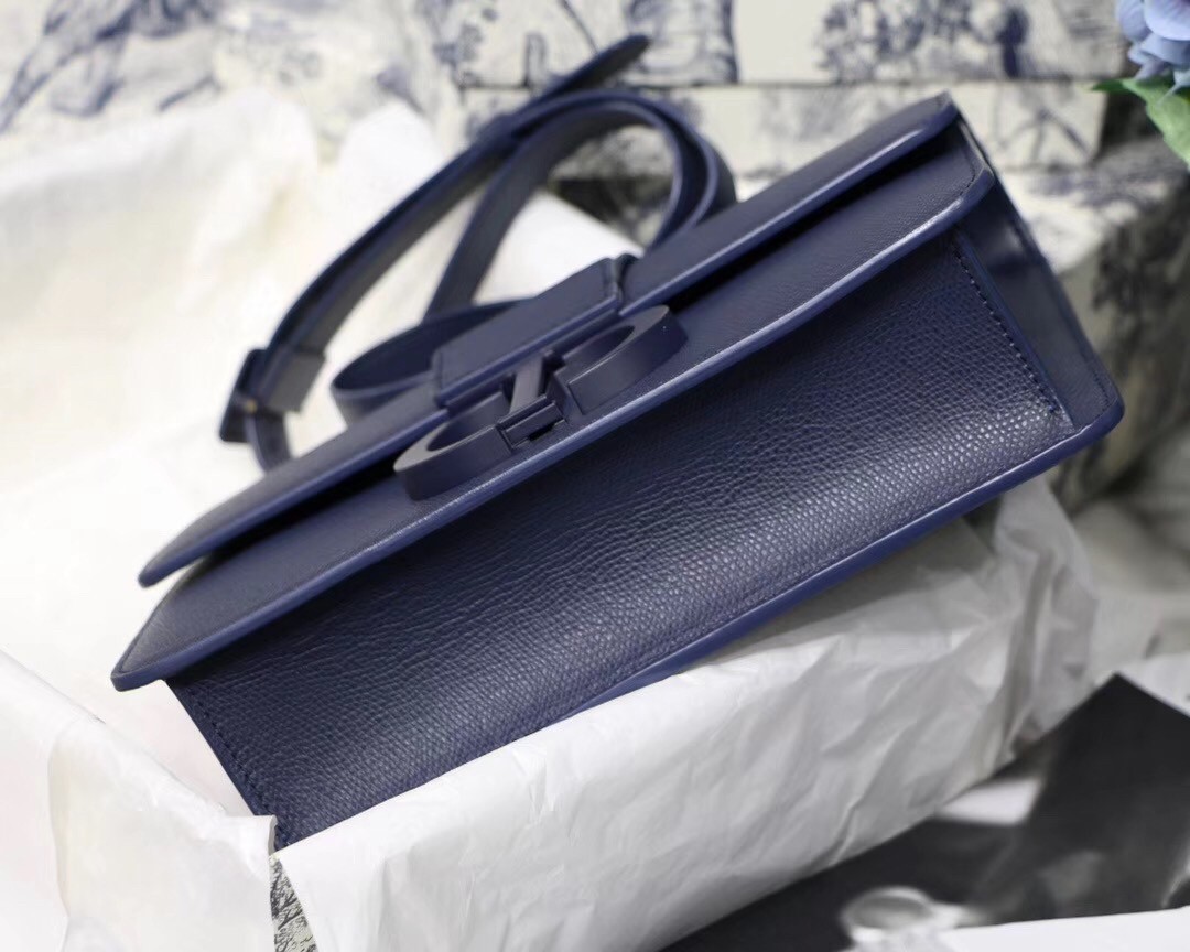 D*or 30 montaigne bag in indigo blue matte grained calfskin