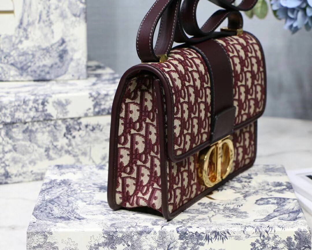 D*or 30 montaigne bag in burgundy oblique jacquard canvas