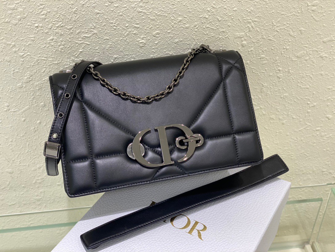D*or 30 montaigne chain bag with handle in black lambskin