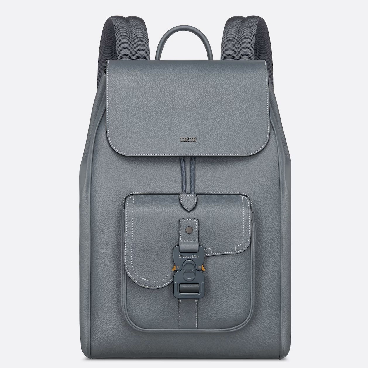 D*or saddle backpack with flap in grey grained calfskin