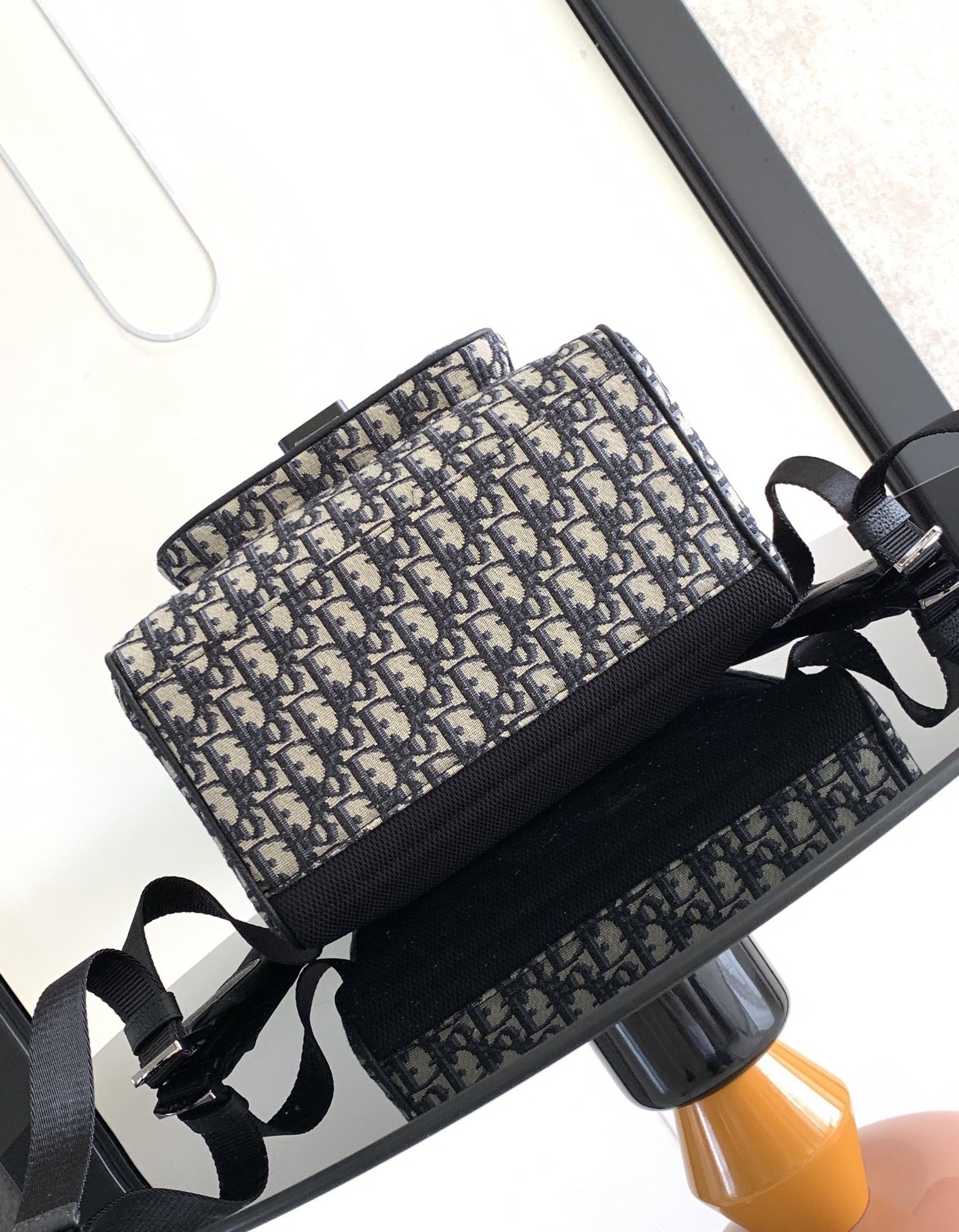 D*or saddle backpack with flap in beige oblique jacquard